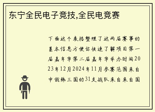 东宁全民电子竞技,全民电竞赛