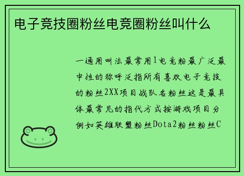 电子竞技圈粉丝电竞圈粉丝叫什么